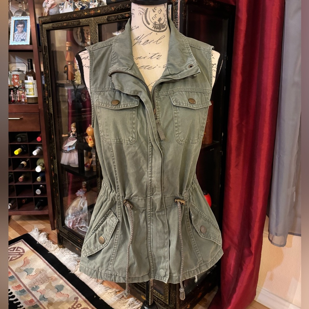 Ashley by 28 International Utility Military Cinched Waist Sleeveless Vest